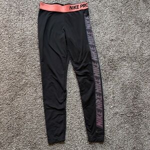 Nike Pro Black Leggings with Pink Waistband